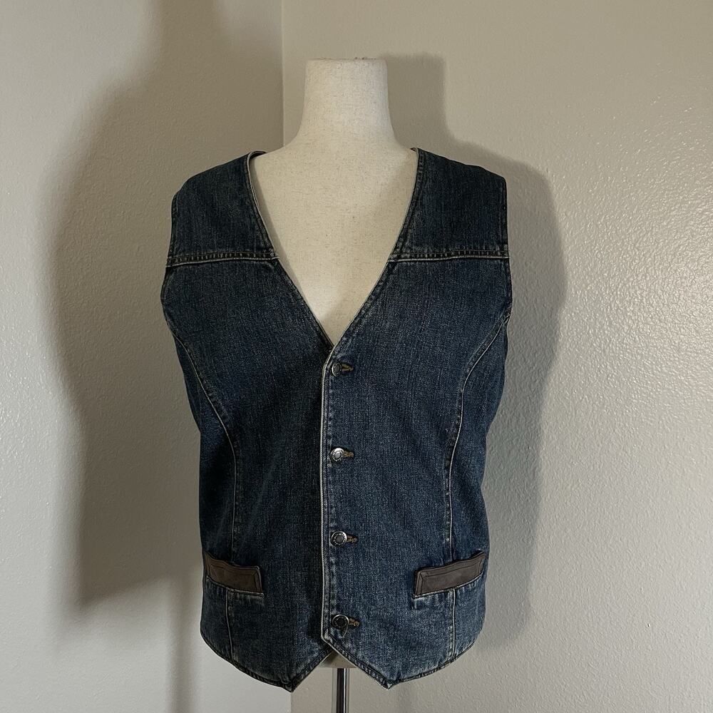 Wrangler Denim Vest Men's S Blue Lined Western Button Casual Vintage